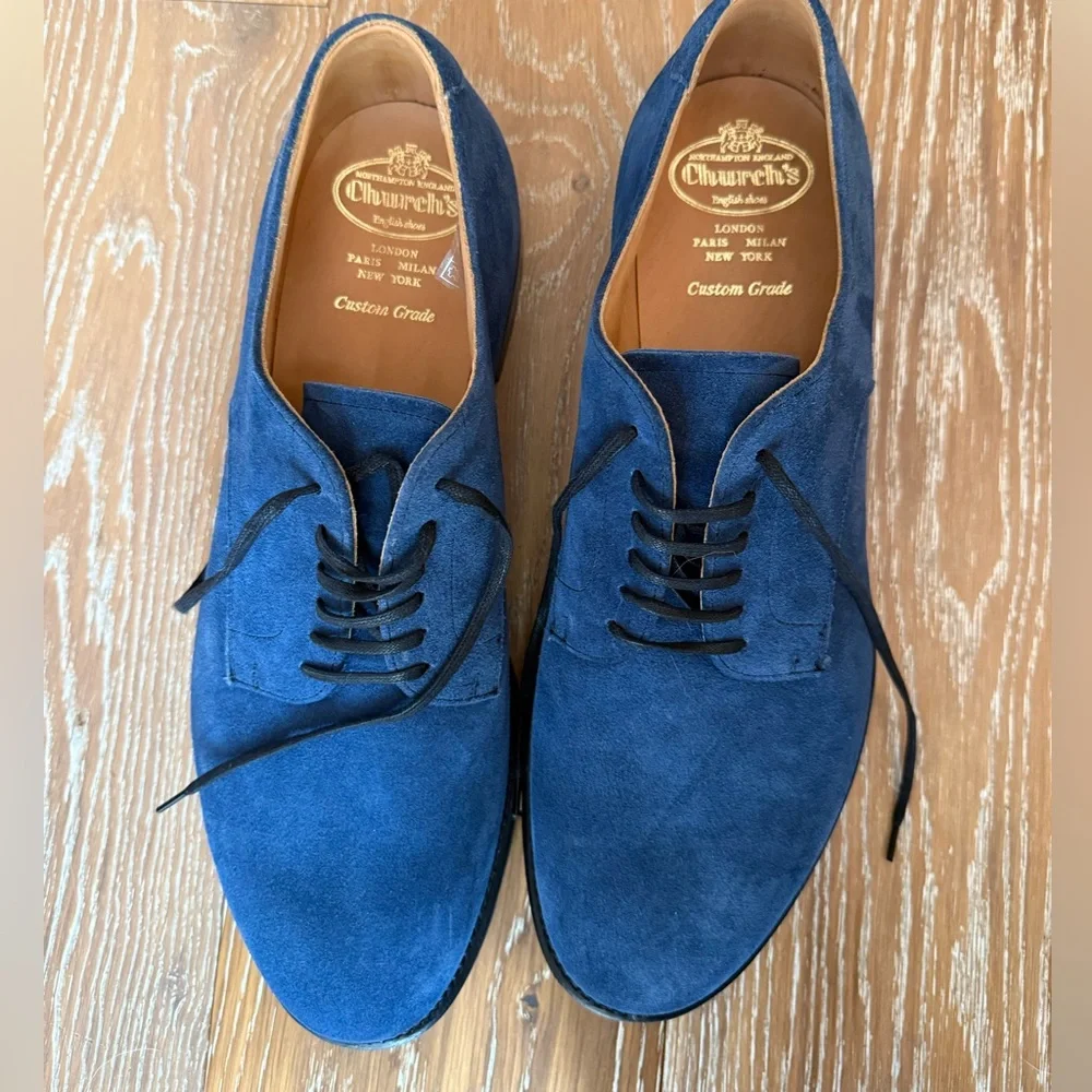CHURCH'S blue Padstow Suede Derby Shoes - Picture 3 of 10